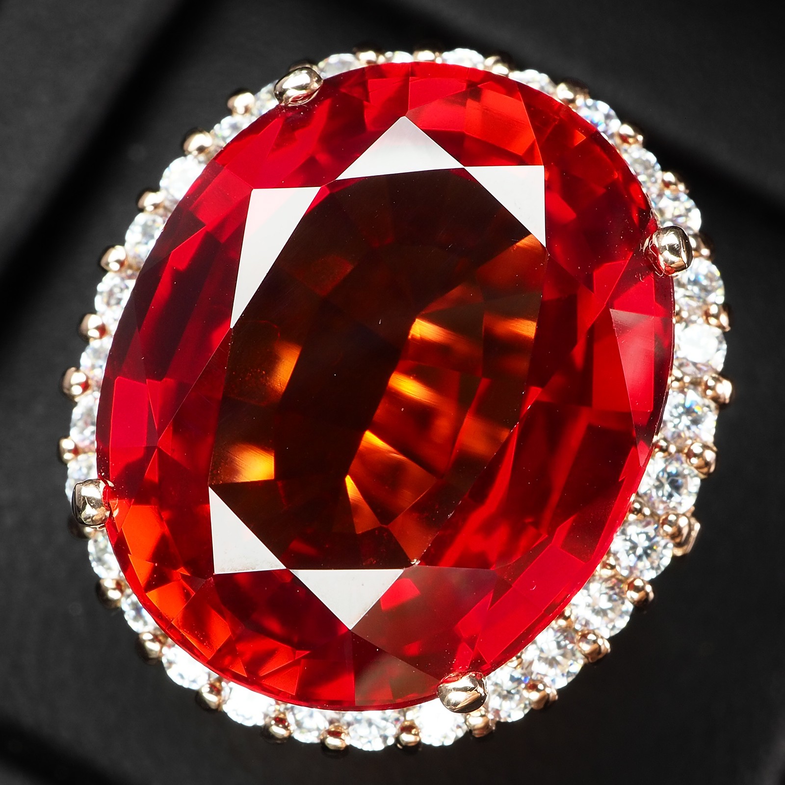 925 Sterling Silver Rose Gold Ring Stunning Blood Red Orange Tourmaline 32.20Ct