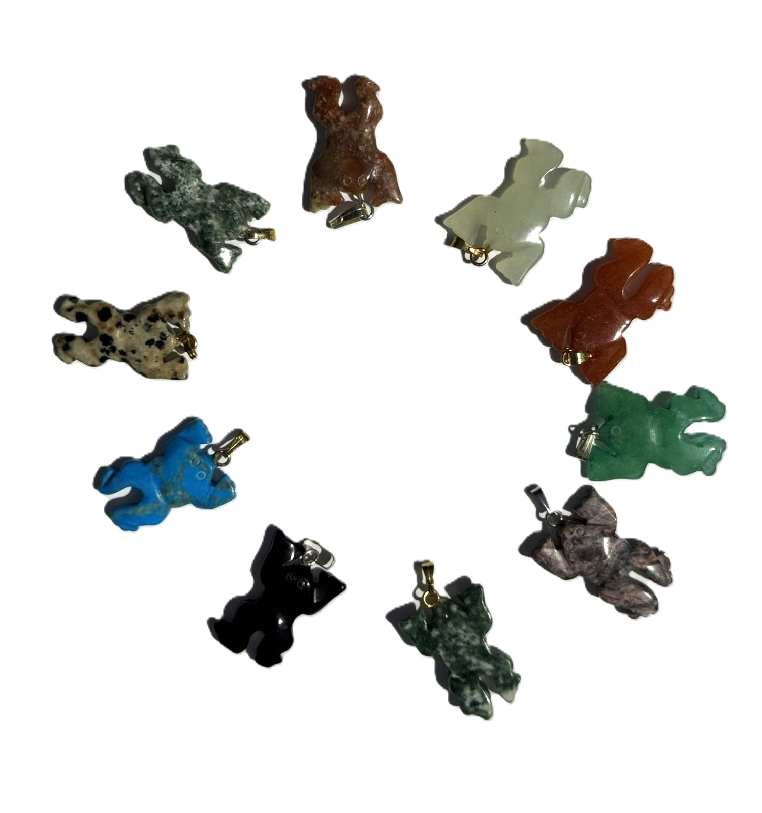 Wholesale Lot 25 Assorted Hand Made Frog Stones Pendants 1 inch long