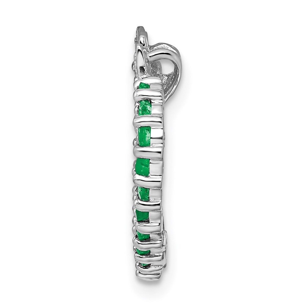 Sterling Silver Rhodium-plated Emerald & Diamond Heart Pendant L-0.79 Inch