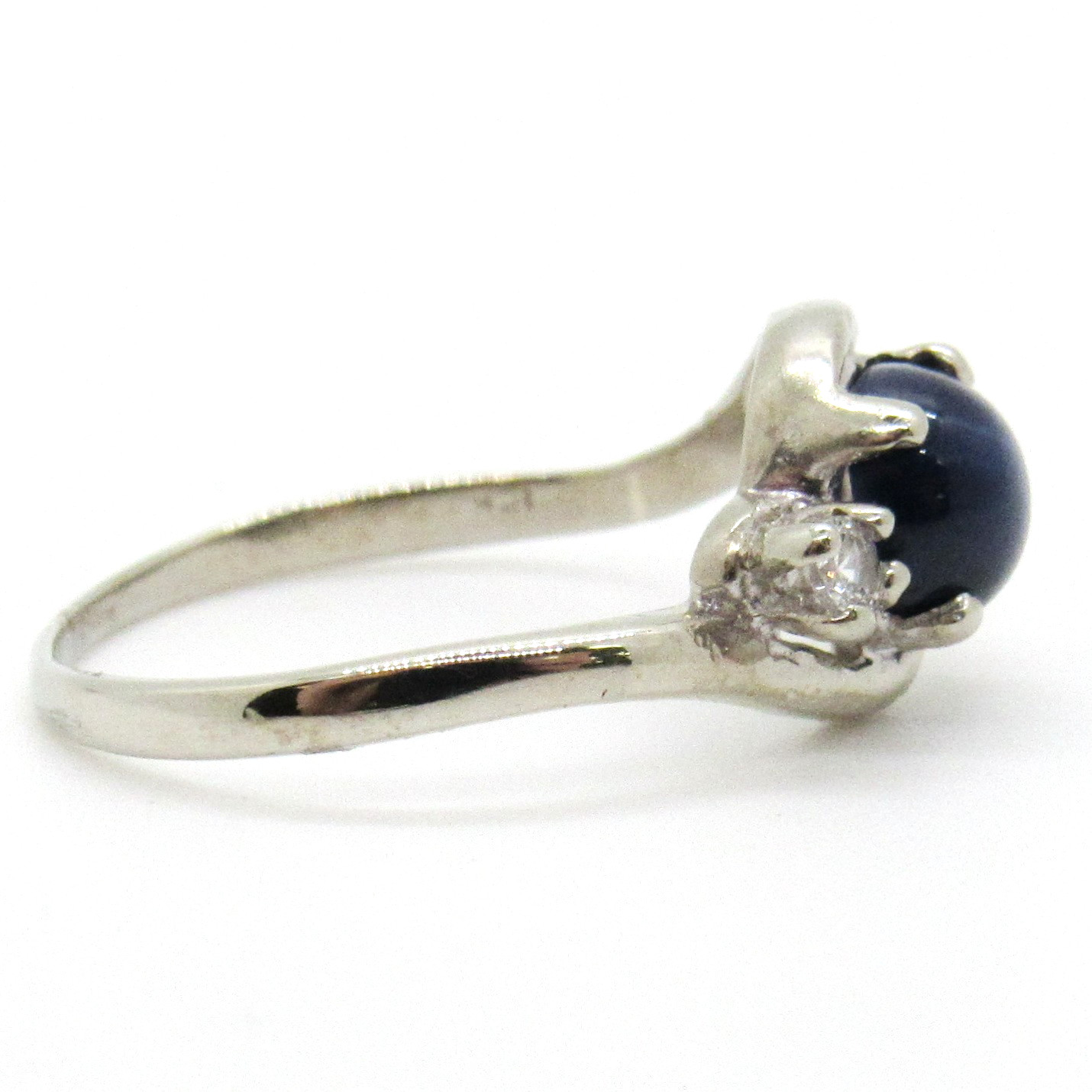 10k White Gold Blue Star Sapphire Gemstone Right Hand Ring Diamond Accents