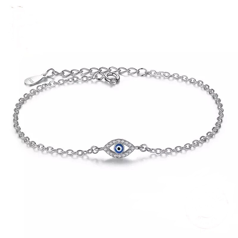 ZARD Good Luck Evil Eye CZ Charm Bracelet Link Chain in 925 Sterling Silver