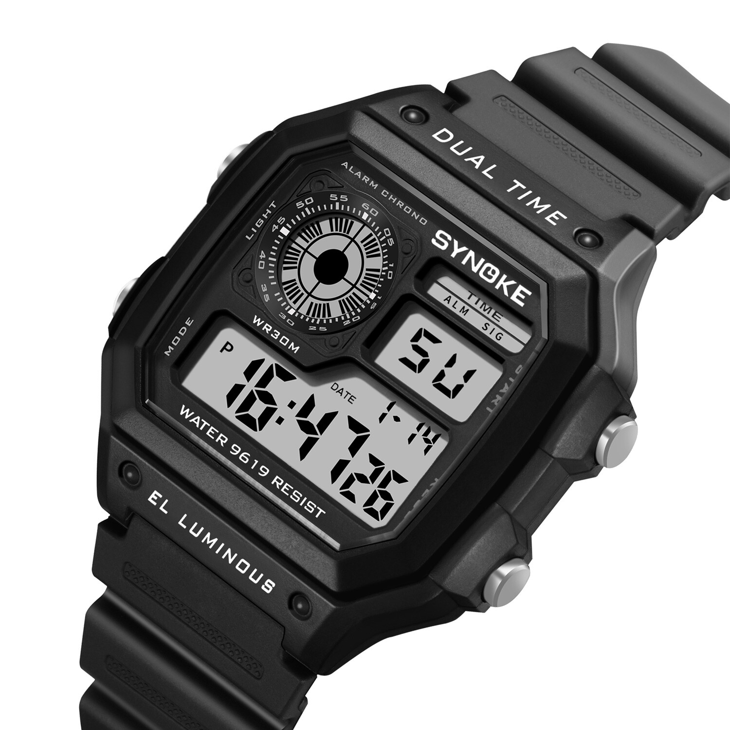 2 Packs Men Digital Multi-Function Sport Watches Dual Time Alarm Backlight Watch