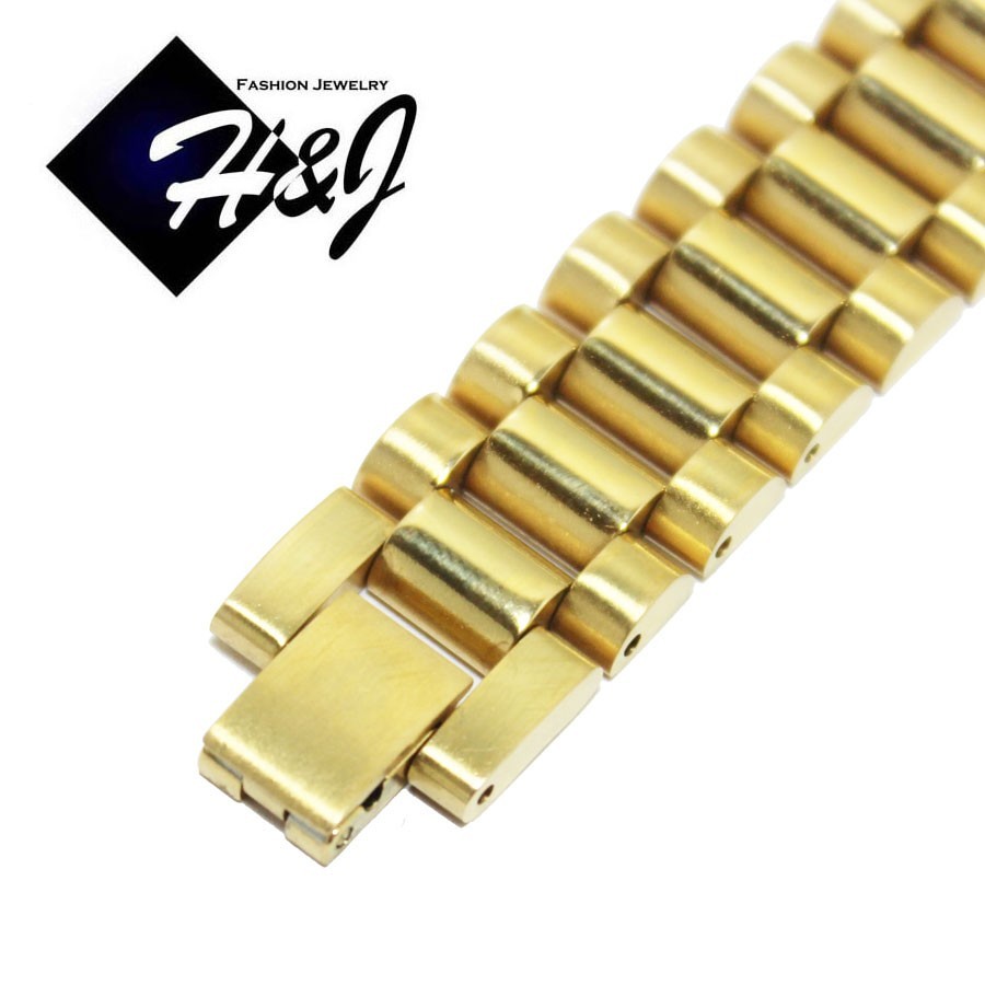 7.5″-10″MEN Stainless Steel 10mm/15mm Gold Plated Watch Band Link Bracelet*GB43
