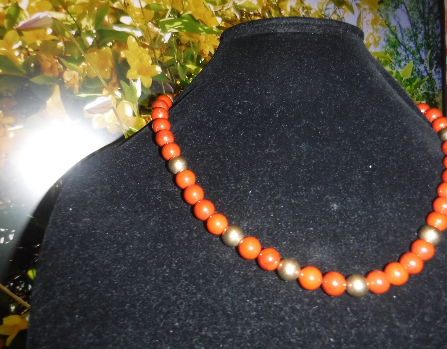 Estate 10 m/m Carnelian Bead Necklace (11) 14 K Gold Beads (7) 10 m/m (4) 5 m/m