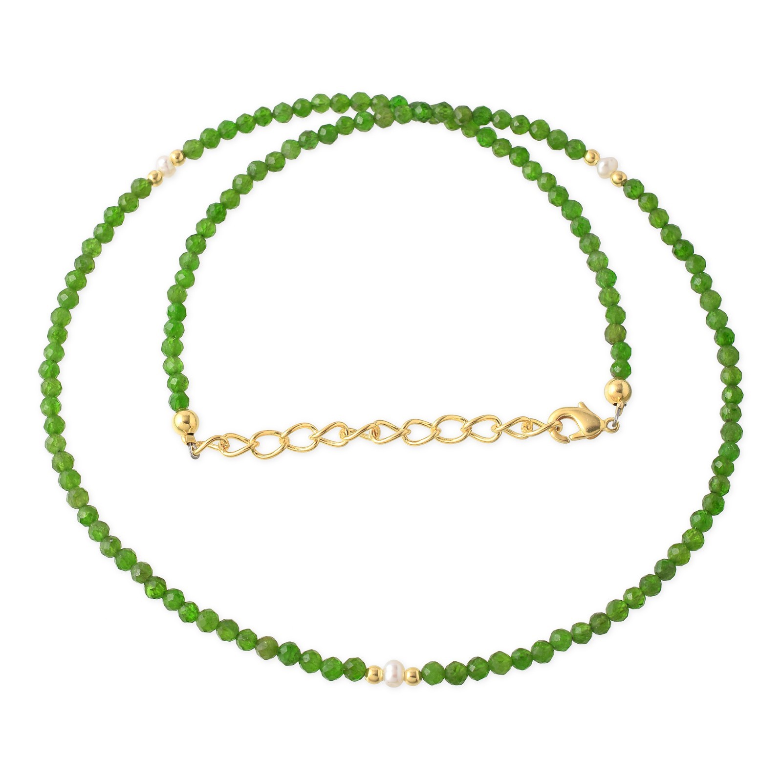 Handmade Natural Chrome Diopside 3mm Beaded Minimalist Necklace 925 Silver 18″