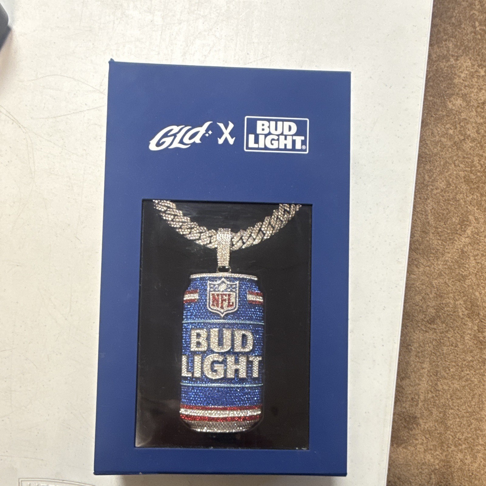GLD x Bud Light NFL Men’s Cuban Link Chain Necklace Can Charm Pavé Signed