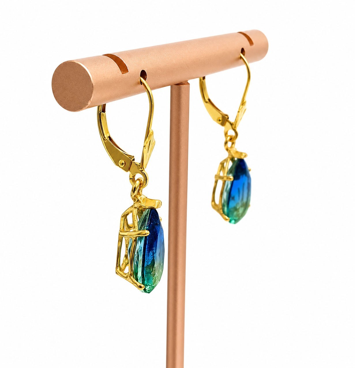 LAB CREATED 6.50 Cts TOURMALINE DANGLING EARRINGS 14k GOLD – New With Tag