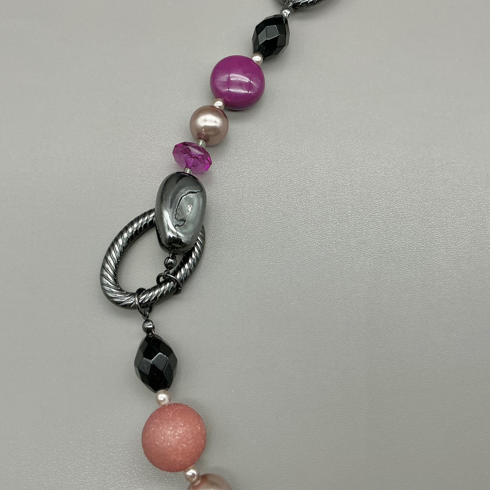 Premier Designs Necklace Purple Beaded Gunmetal Tone Twisted Link Long 26 Inch