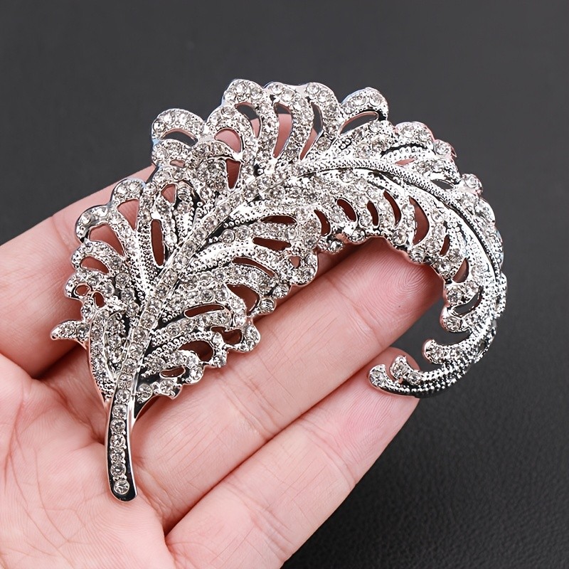 Silver Jewelry Full Rhinestone Feathers Brooches Corsages Fashion Accessories
