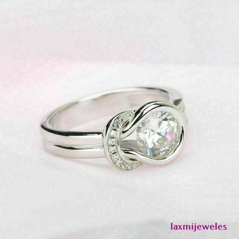 2Ct Round Cut Lab Created Diamond Ring Love Knot Promise Anniversary 14K Gold FN