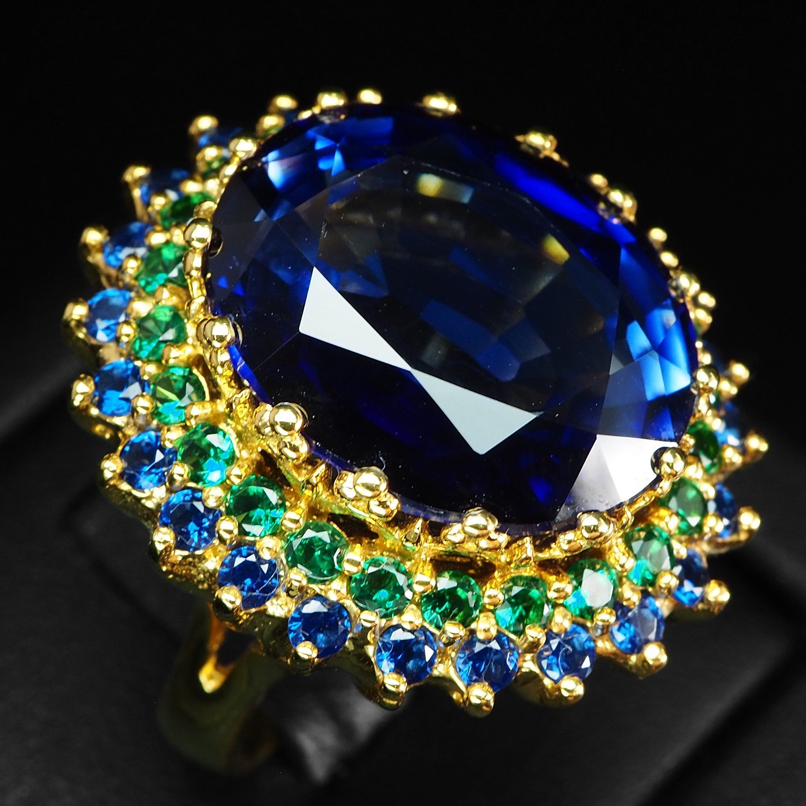 TIMELESS HALO RINGS – ROYAL BLUE TANZANITE OVAL 26.55CT 925 STERLING SILVER GIFT