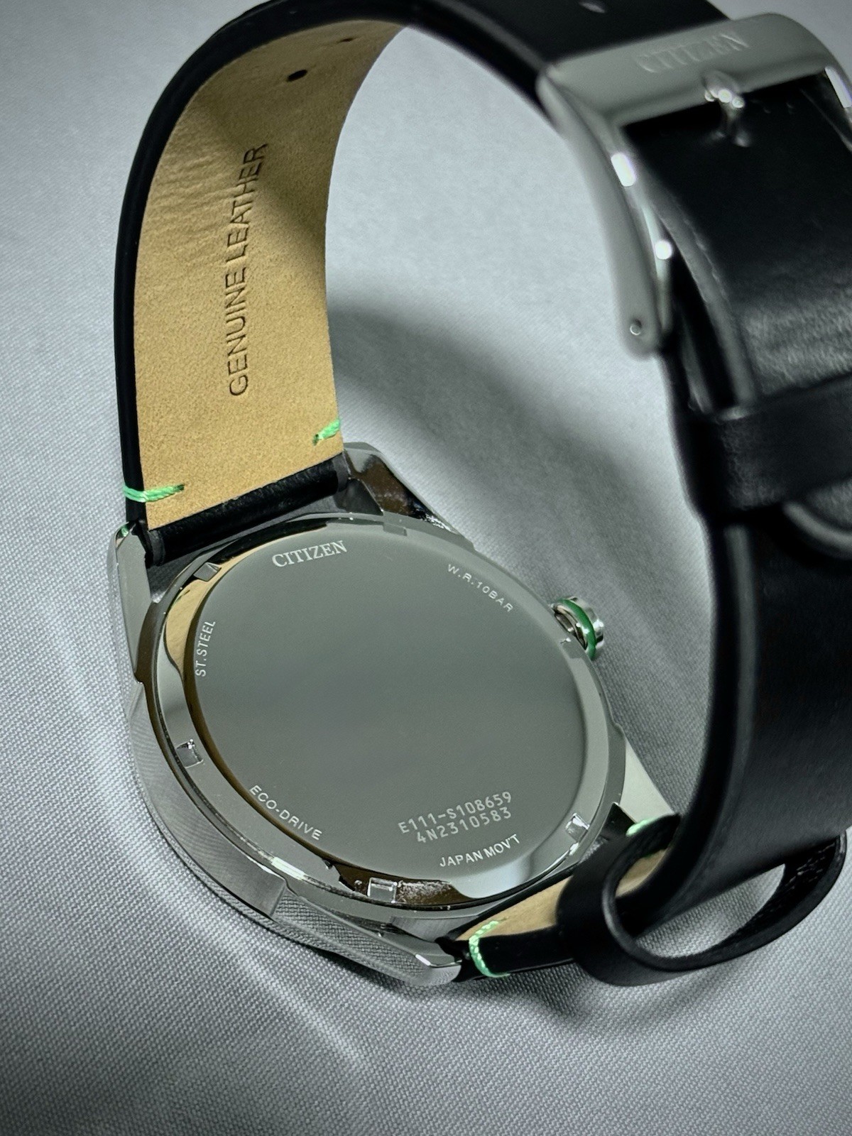 Citizen Eco-Drive Black Dial Green Accent Leather Strap Men’s Watch E111