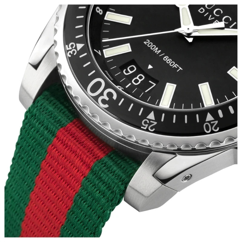 GUCCI YA136206 Dive Black Dial Red and Green Nylon Men’s Watch