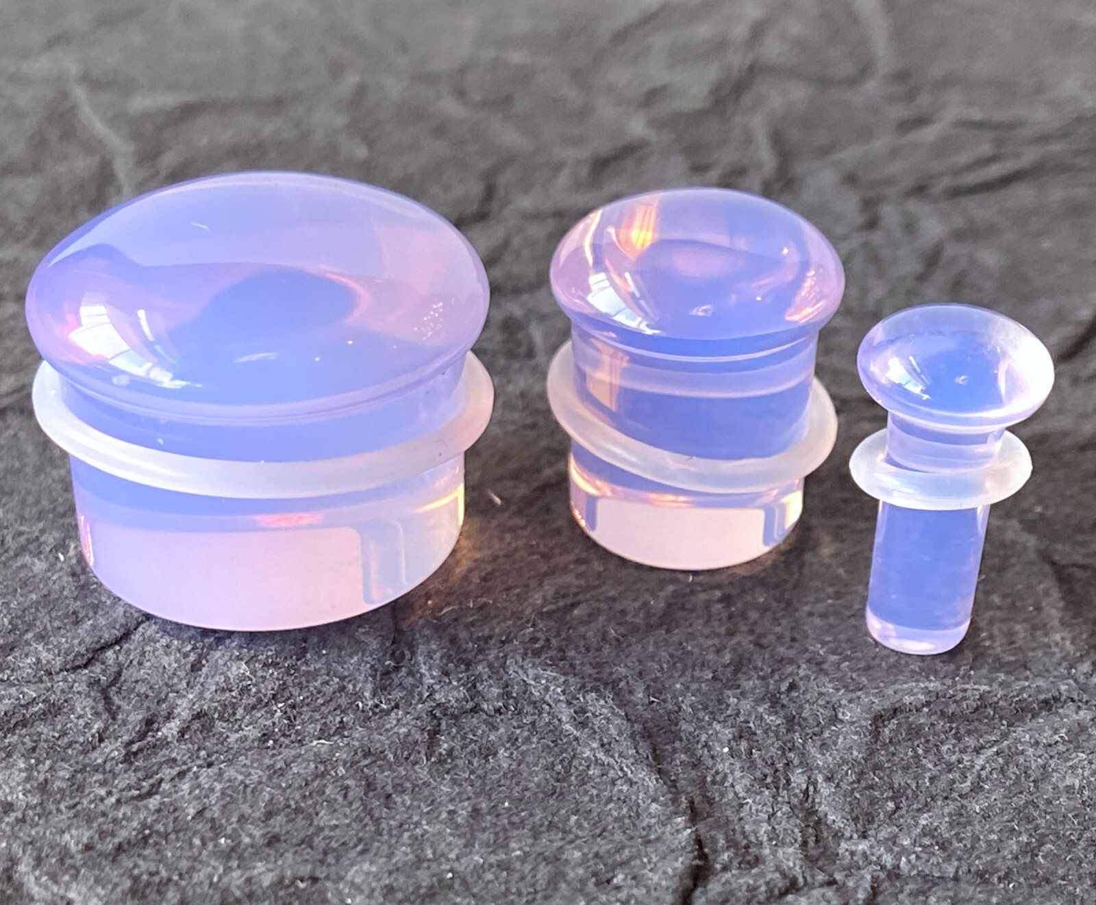 PAIR Lavender Opalite Single Flare Plugs Stone Glass Earlets Gauges Body Jewelry