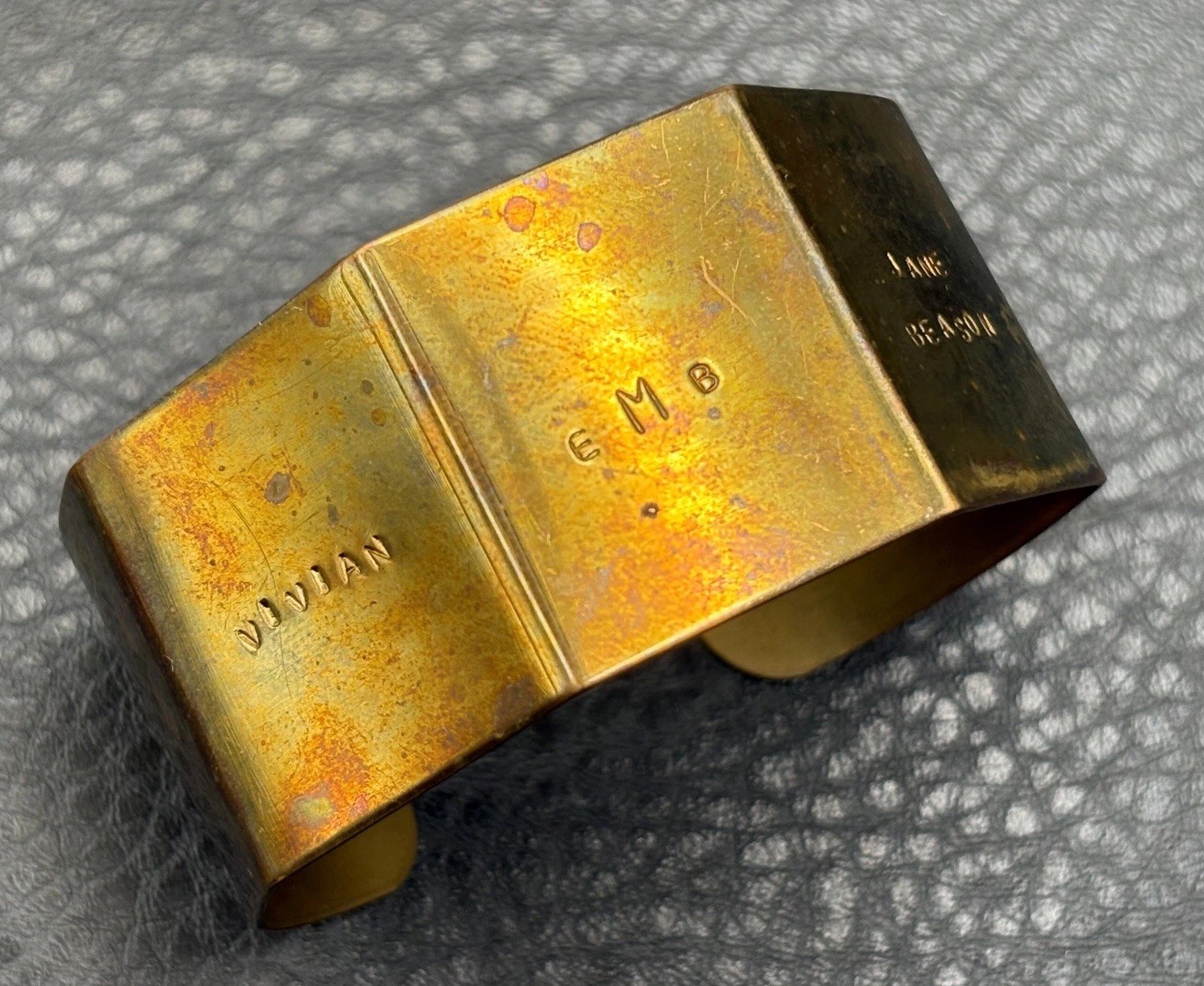 Vintage Vivian EMB Jane Beason Brass Tone / Gold Tone Angular Cuff Bracelet
