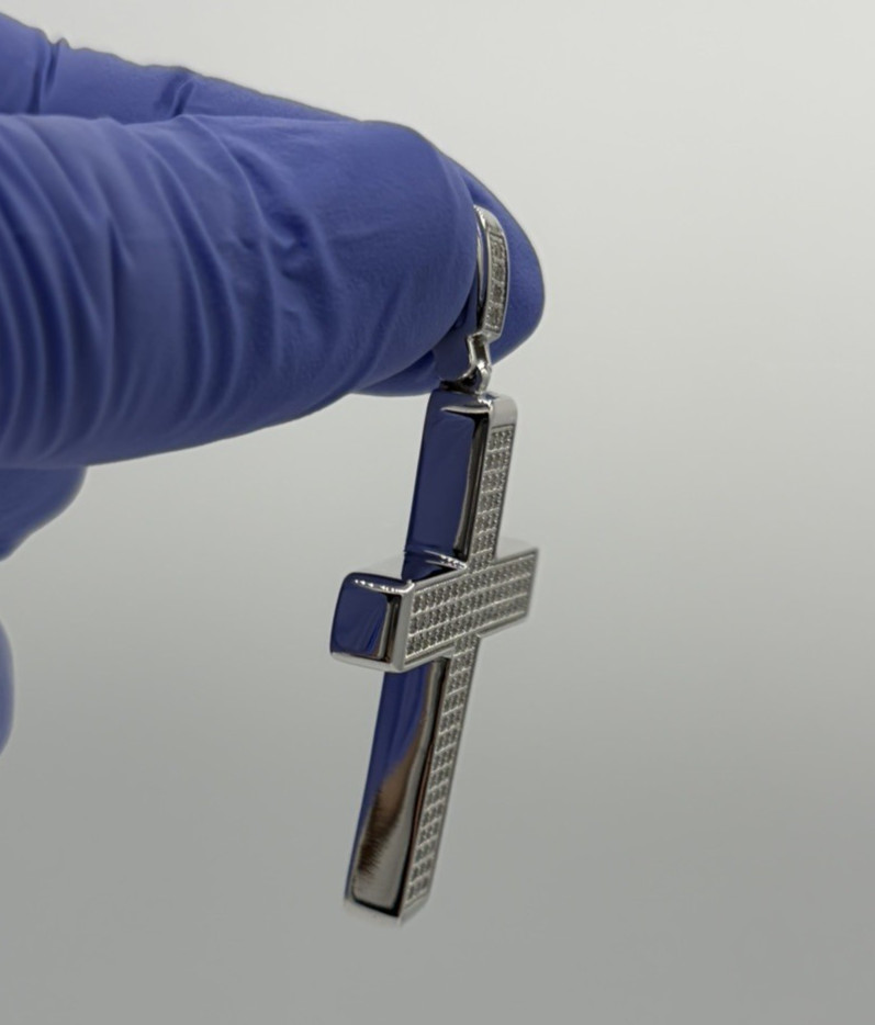 925 Sterling Silver Religious Cross Pendant Round CZ 1.95″ 9.42g