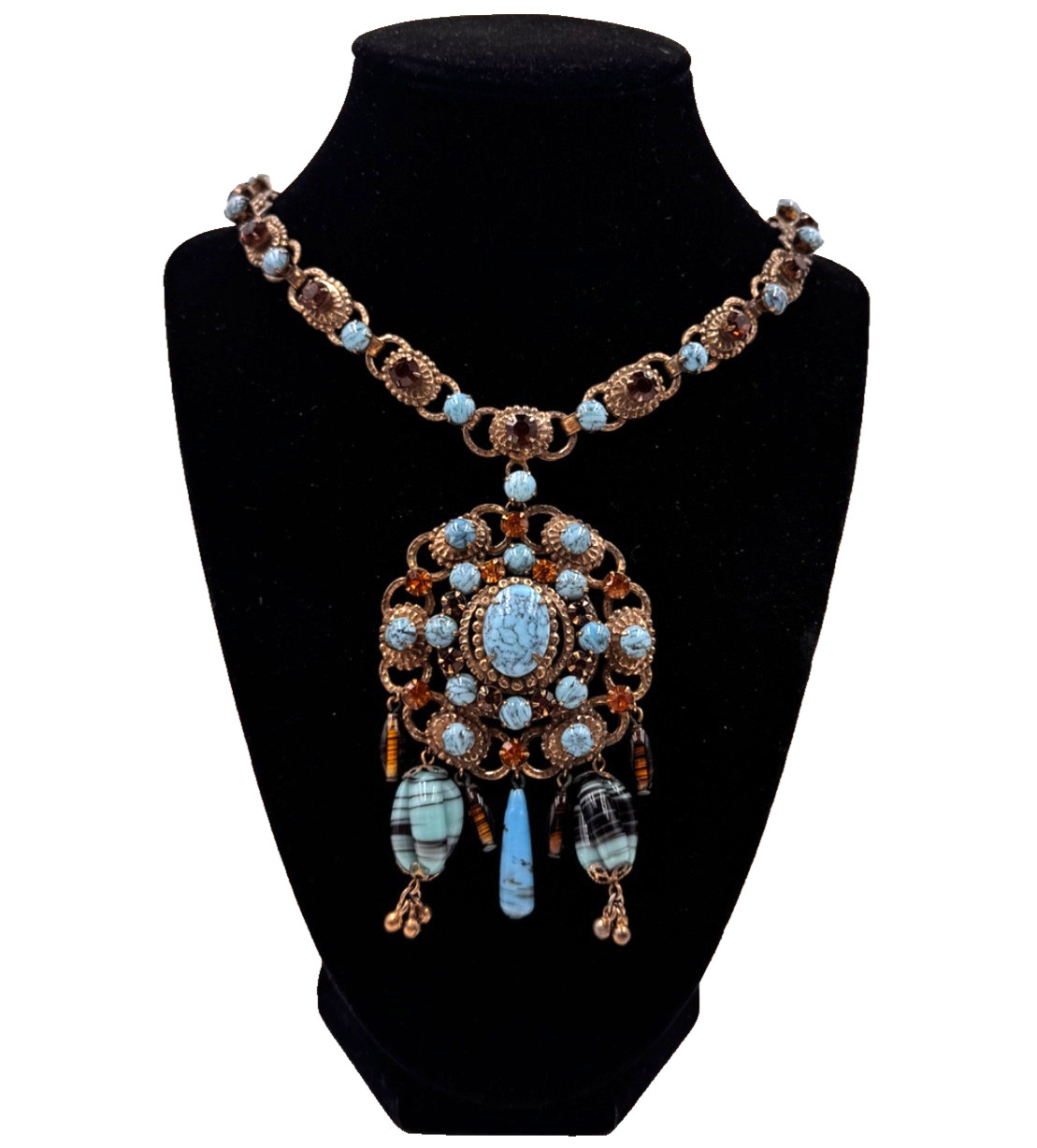 LOUIS ROUSSELET FAB ANTIQUE RENAISSANCE REV NECKLACE HAND POURED TURQUOISE GLASS