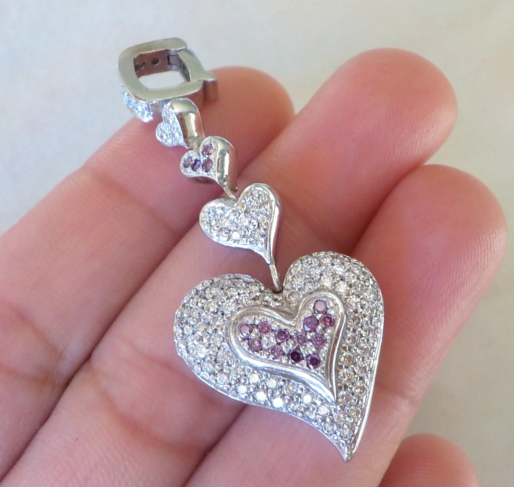 Heavy 18K White Gold Enhancer Diamond Pendant – 13.3 gms, 1.90 in, 0.85 ctw