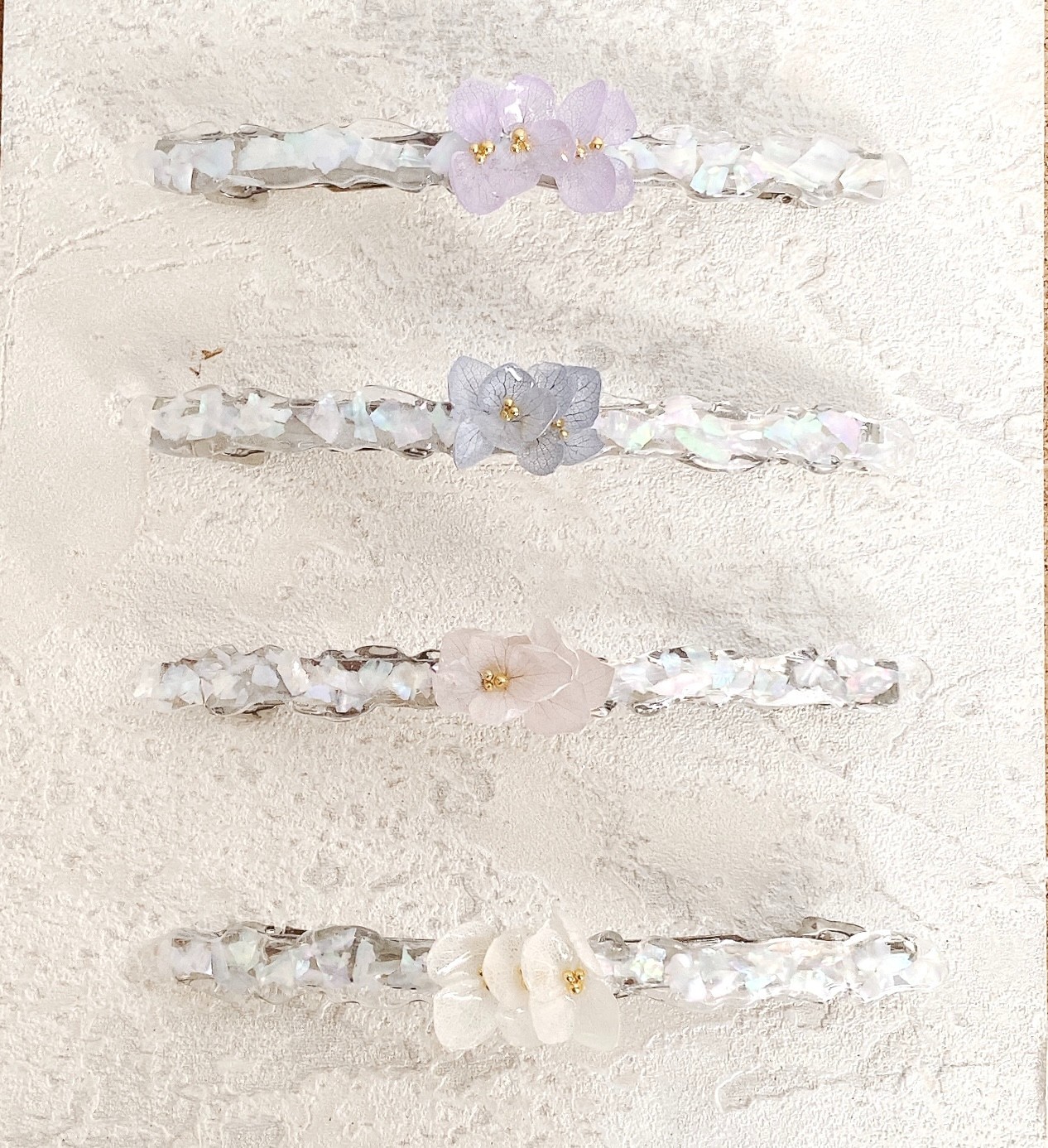 Real Hydrangea & Shell Resin Hair Barrette | Handmade Floral Hair Clip