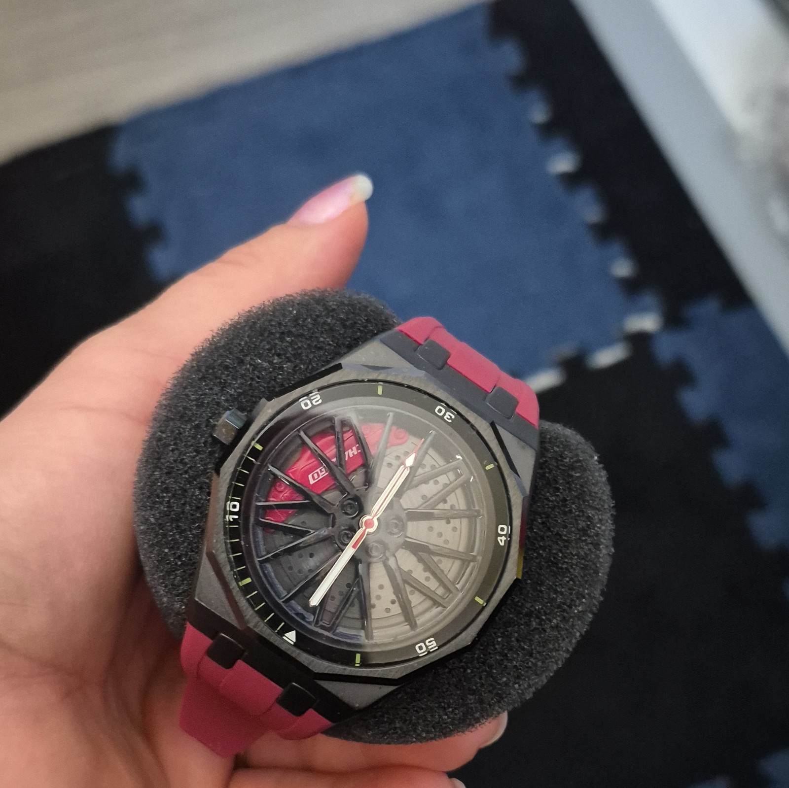 Analog Sport Wristwatch Black Case/Bezel Black-Red Dial Red Rubber Strap Box