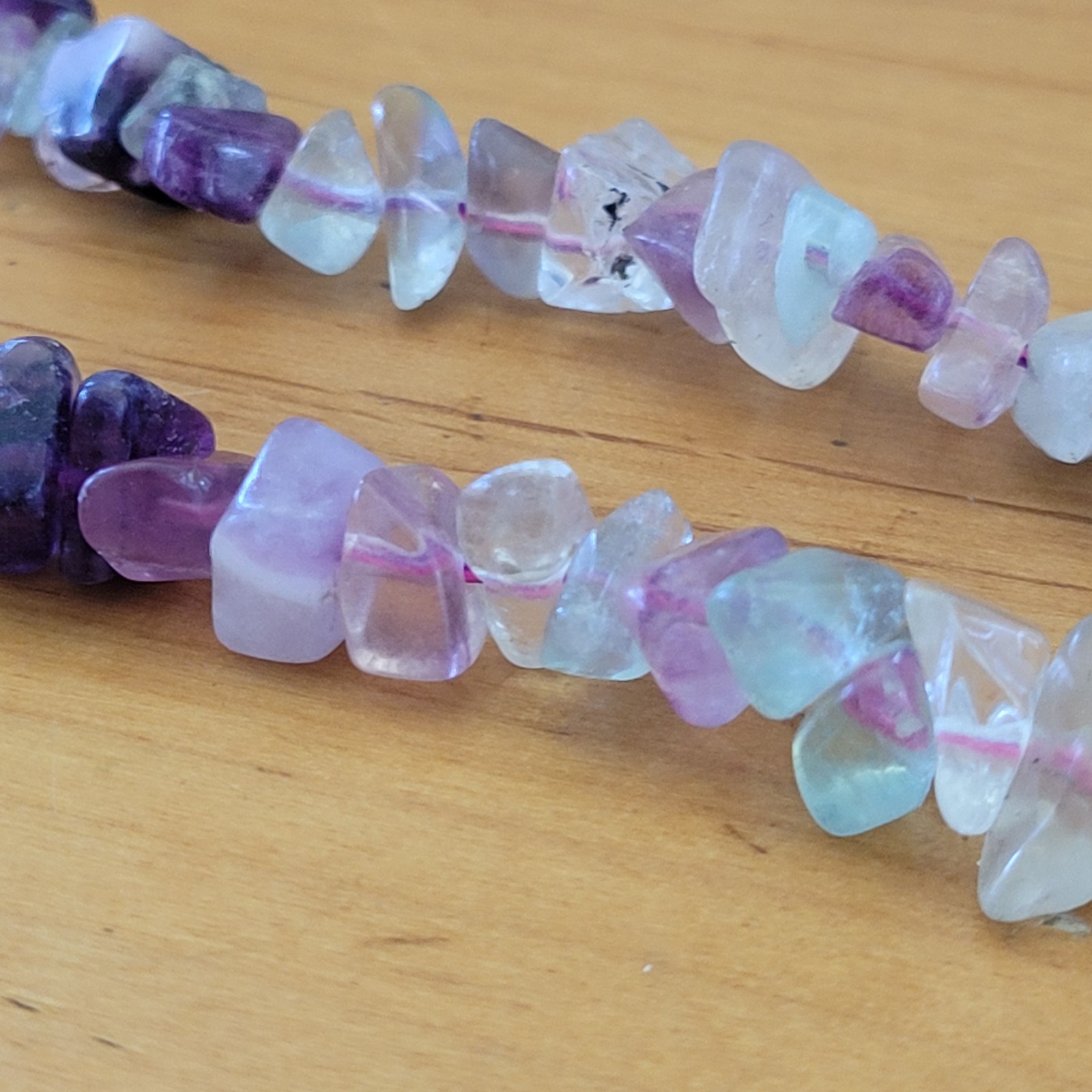 Vintage Rainbow Fluorite Chip Bead Necklace Purple Green 15 Inch Natural