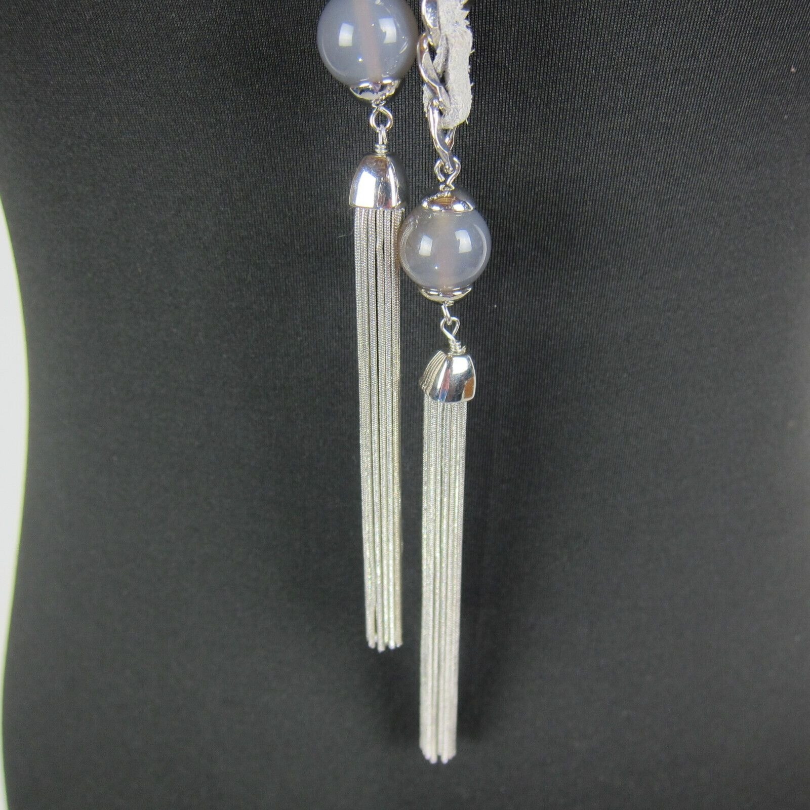 White House Black Market Tassel Pendant Necklace Leather Lariat Chain NWT