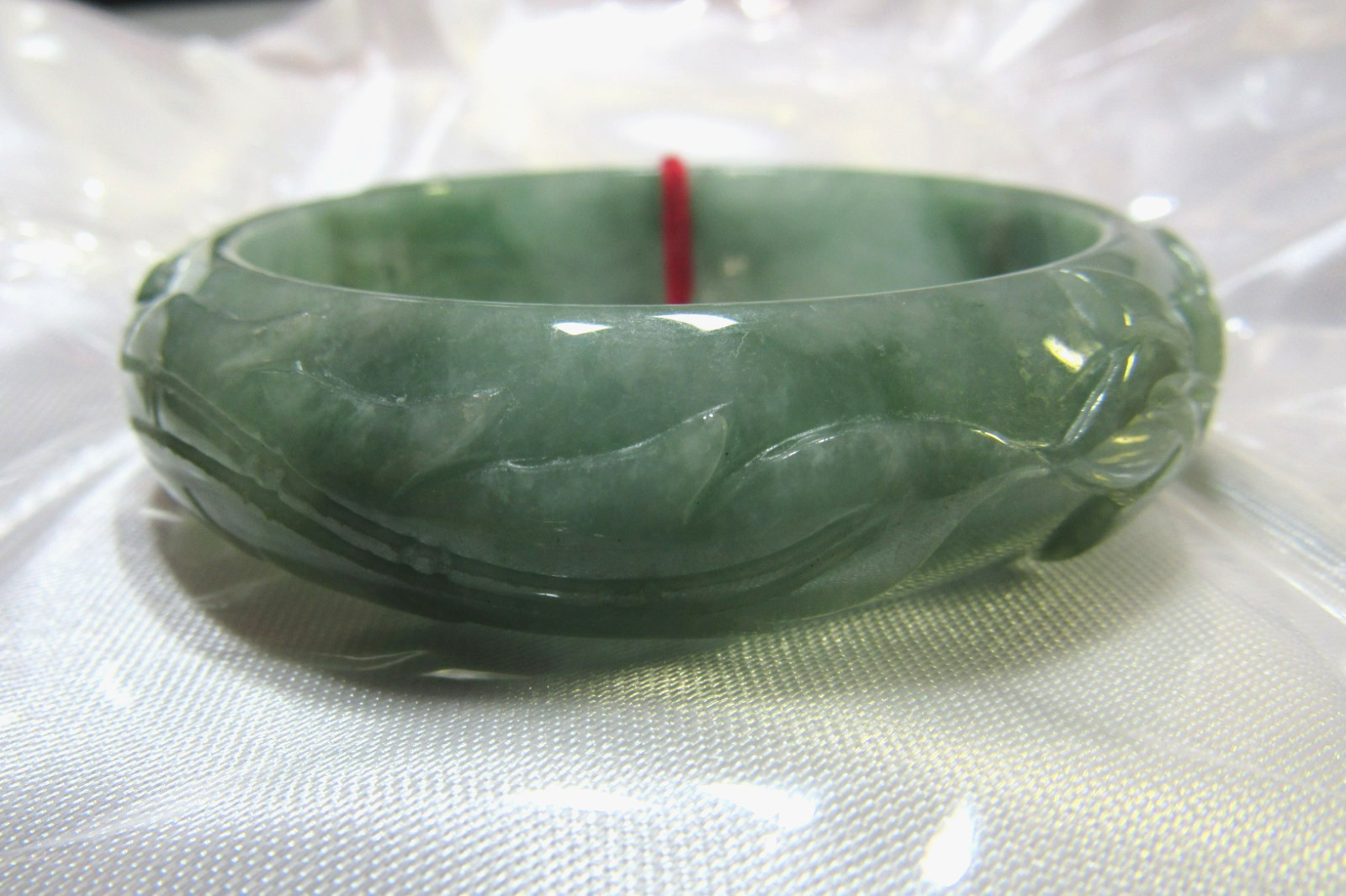61mm NATURAL Green Jade Carved Dragon Phoenix Shou Bangle Bracelet 2-6.5/16″