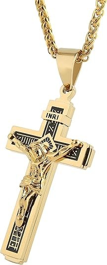 Cadena para Hombres Oro Chapado Cz Cruz de Jesus Colgante Collar
