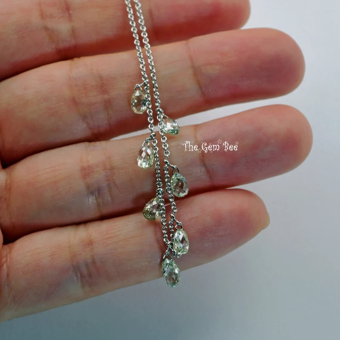 3.17CT Fancy Green Diamond Briolette Bead 18k White Gold Adjustable Necklace 18″