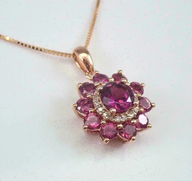 2.20Ct Round Cut Simulated Ruby Halo Fancy Flower Pendant 14K Yellow Gold Plated