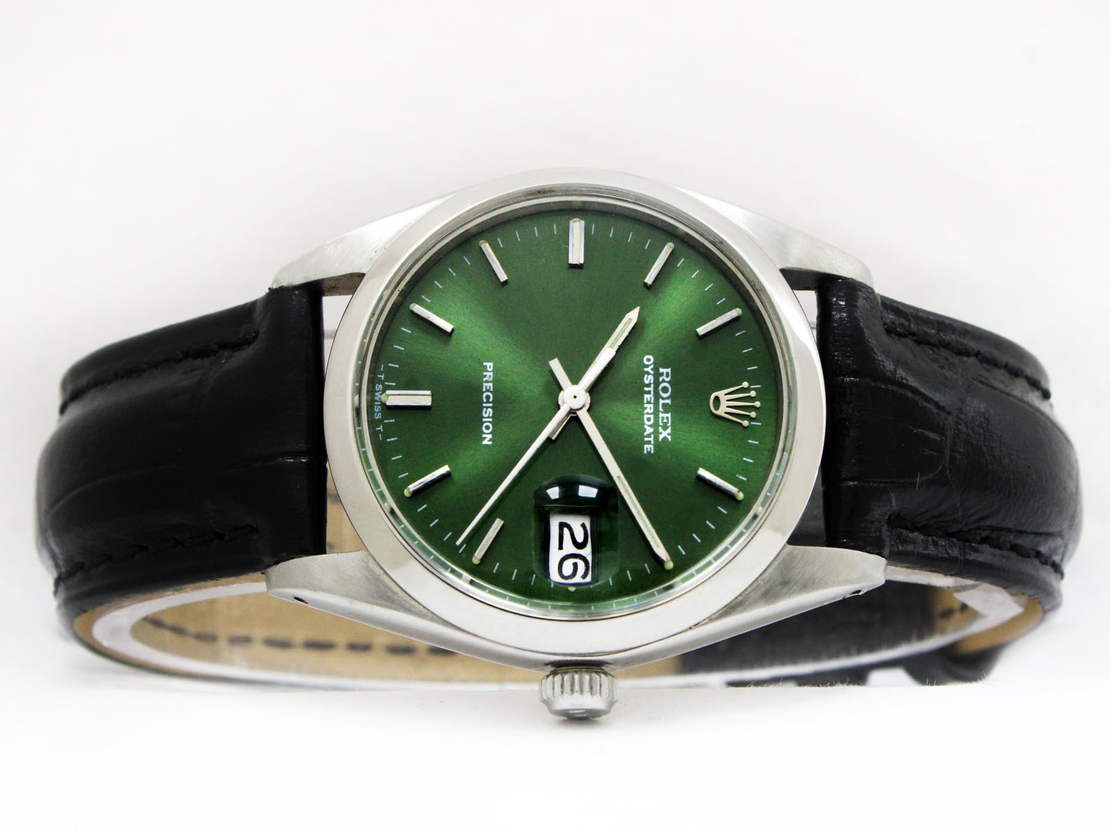 Vintage Rolex Oysterdate Precision Green Dial 34mm Men Steel Men Watch Ref 6694