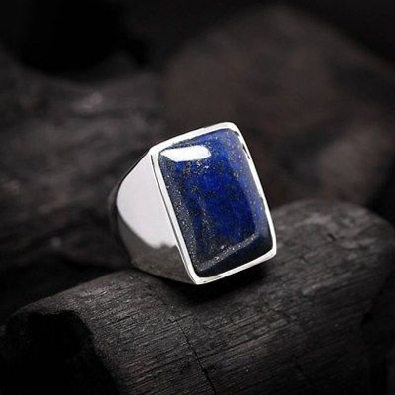 Solid 925 Sterling Silver Natural Blue Lapis Lazuli Gemstone Men’s Unisex Ring