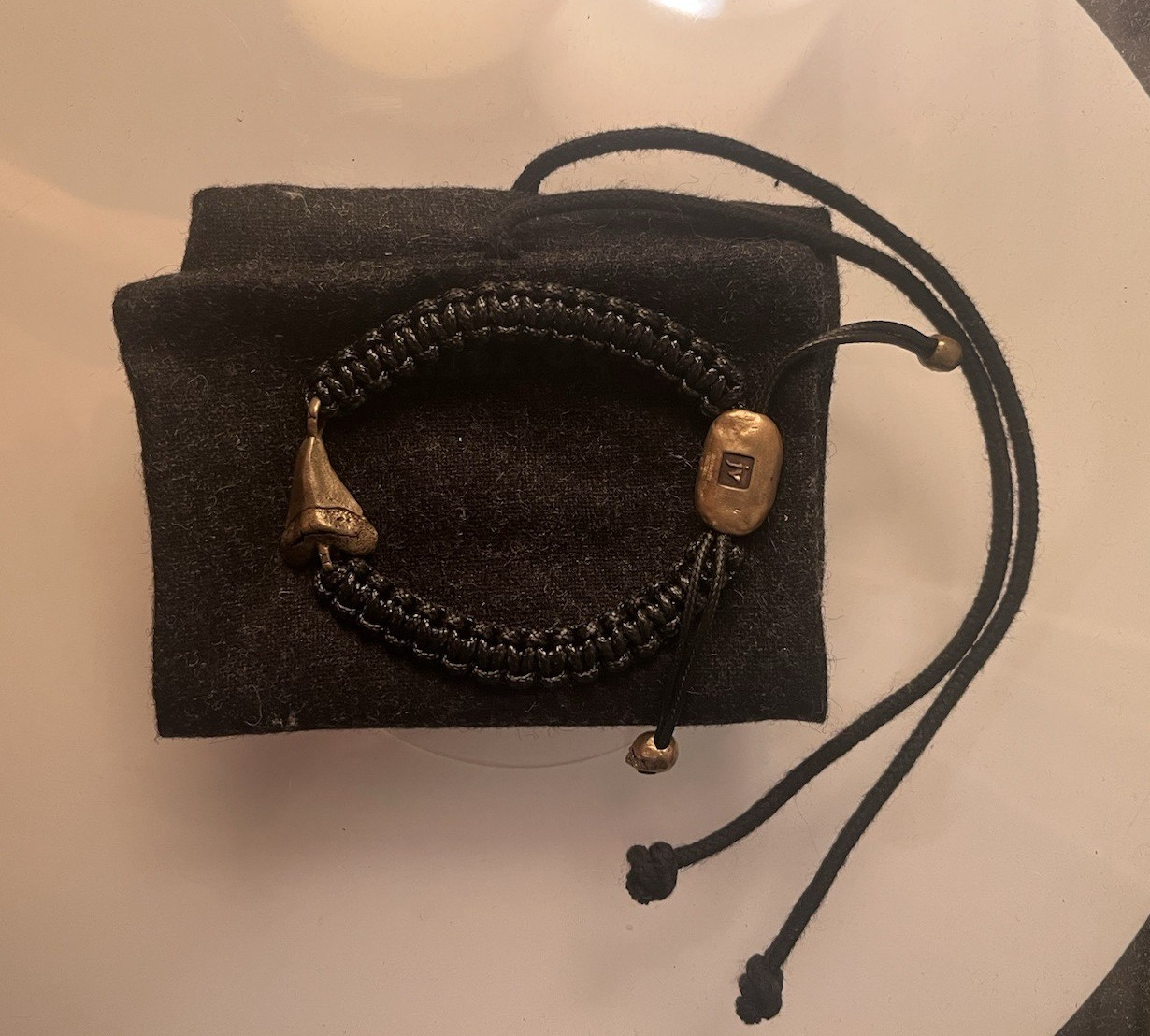 John Varvatos Black Braided Cord Adjustable Bolo Bracelet, Bronze accents