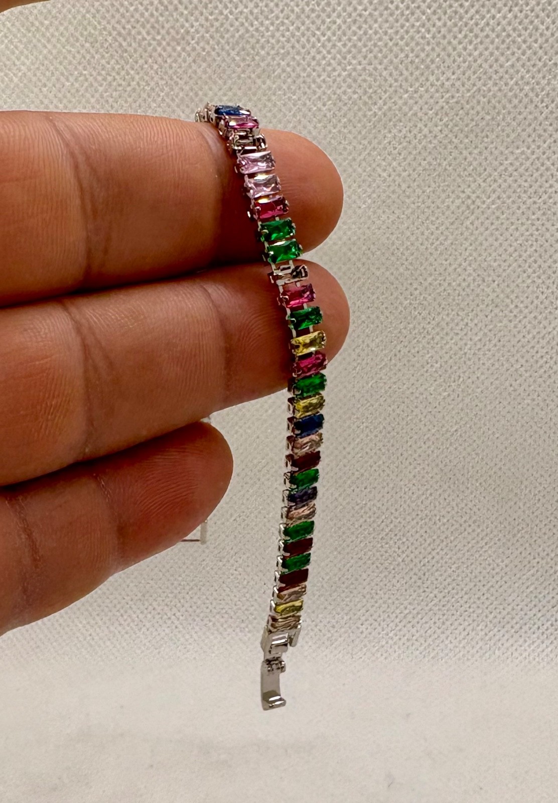 Multi – color tennis bracelet baguette cut simulated stones
