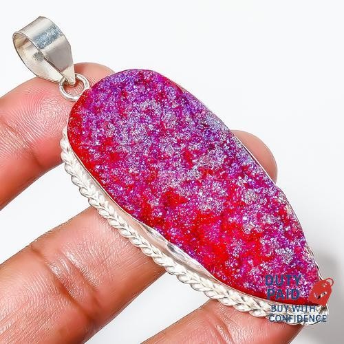 Natural Drusy Silver Finish Wife Channel Set Engagement Elegant Pendant Jewelry
