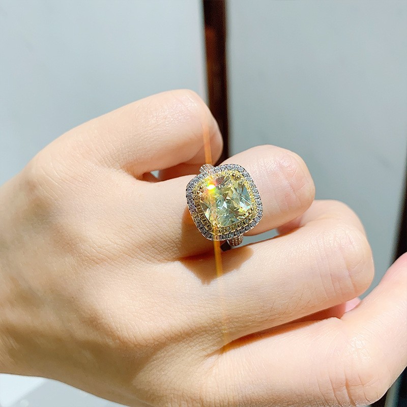 Pink and Yellow Square Zirconia Ring, Adjustable