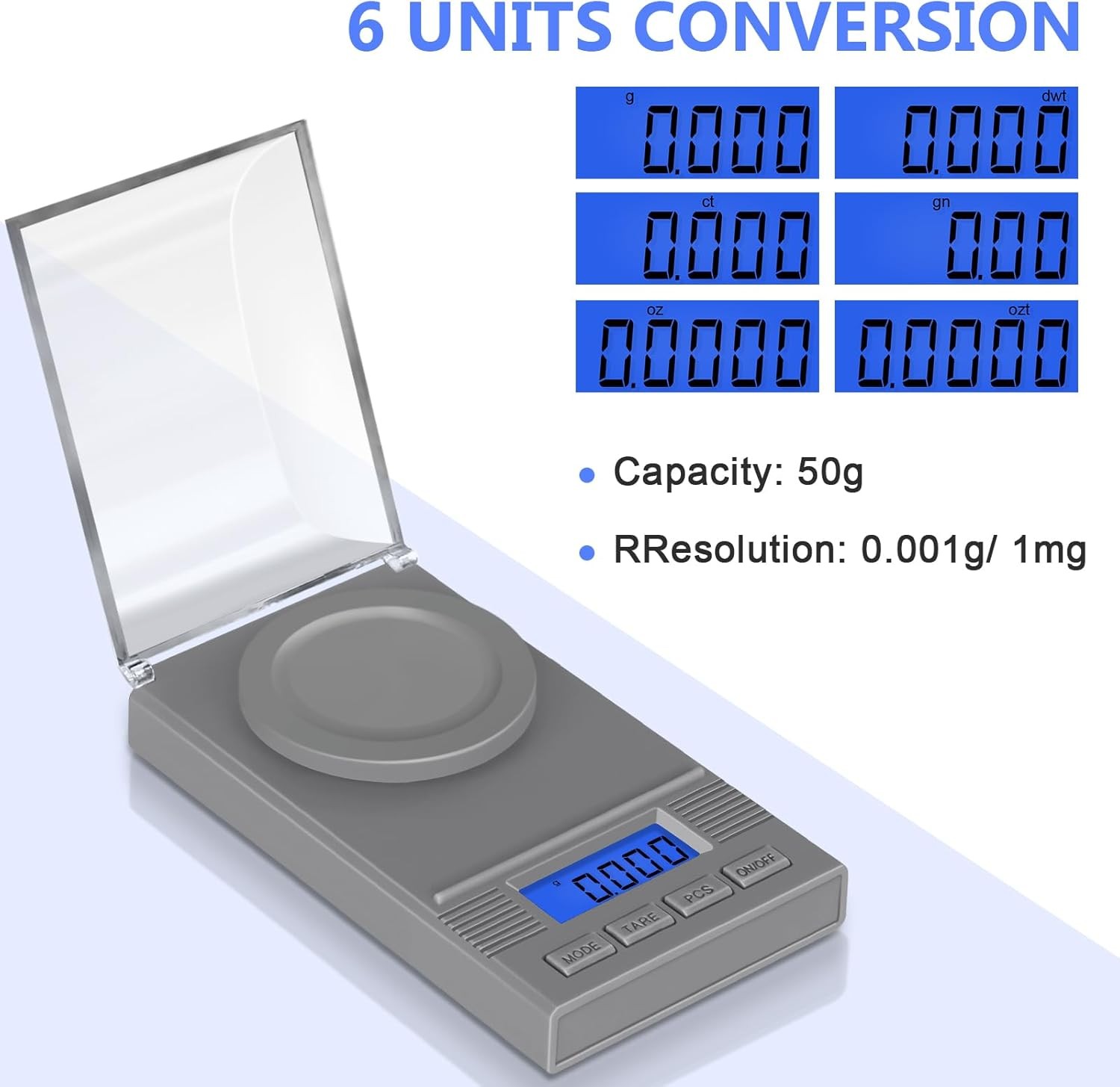 Fuzion Milligram Scale 50G/ 0.001G, Mg Scale, Jewelry Scale with LCD Backlit, Ta