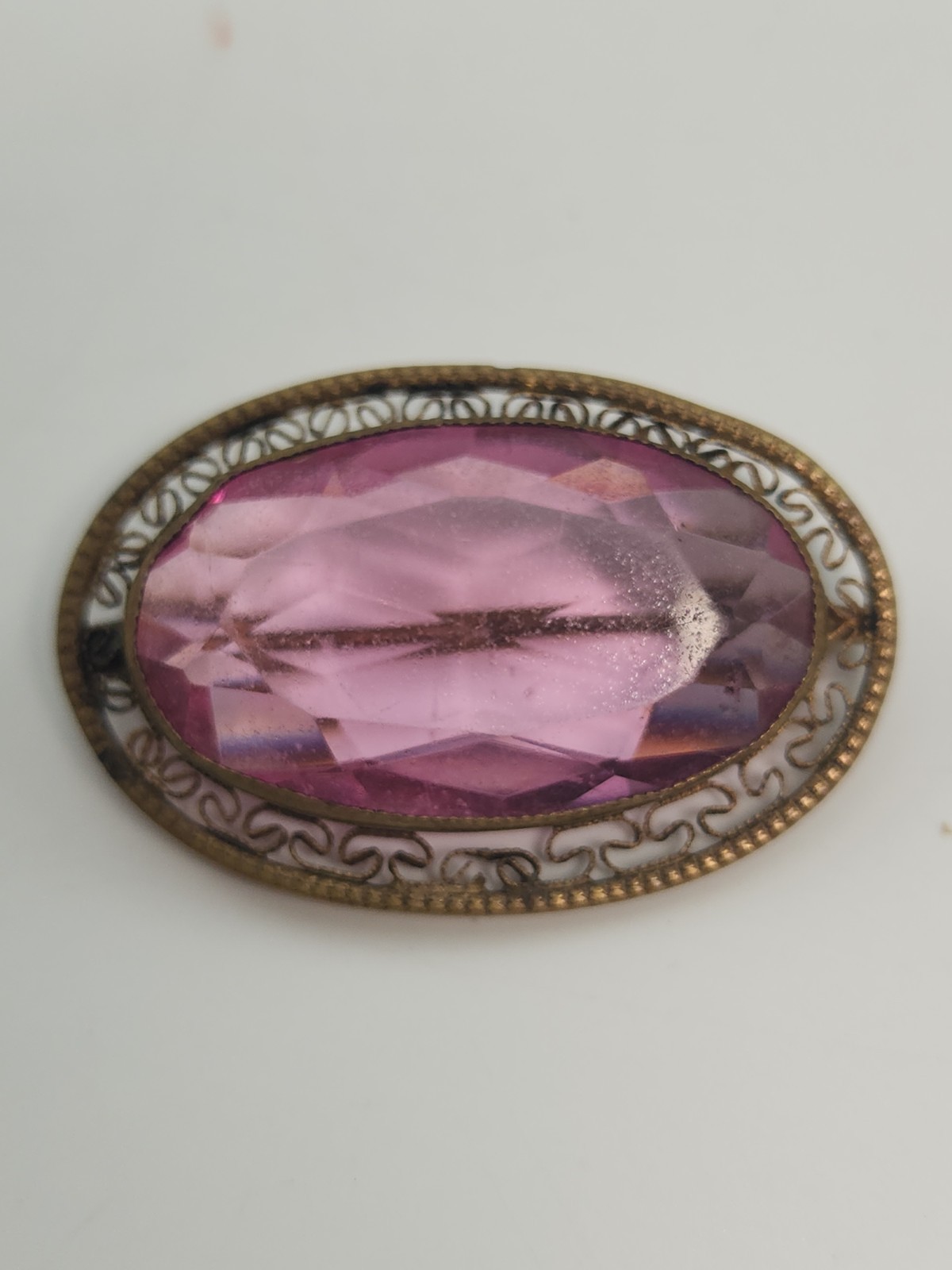 Antique Victorian Amethyst Glass & Brass Brooch-Pin