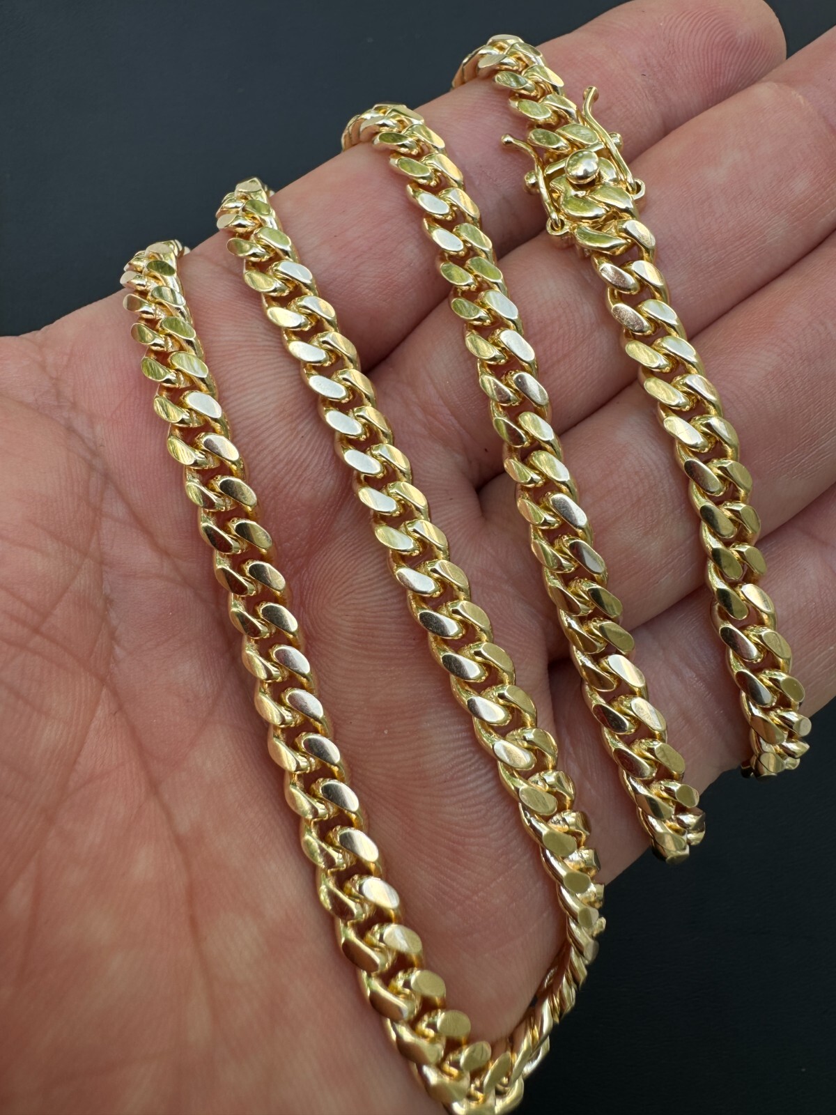 Miami Cuban Link Chain Bracelet 14k Gold Plated Solid 925 Silver Box Lock ITALY