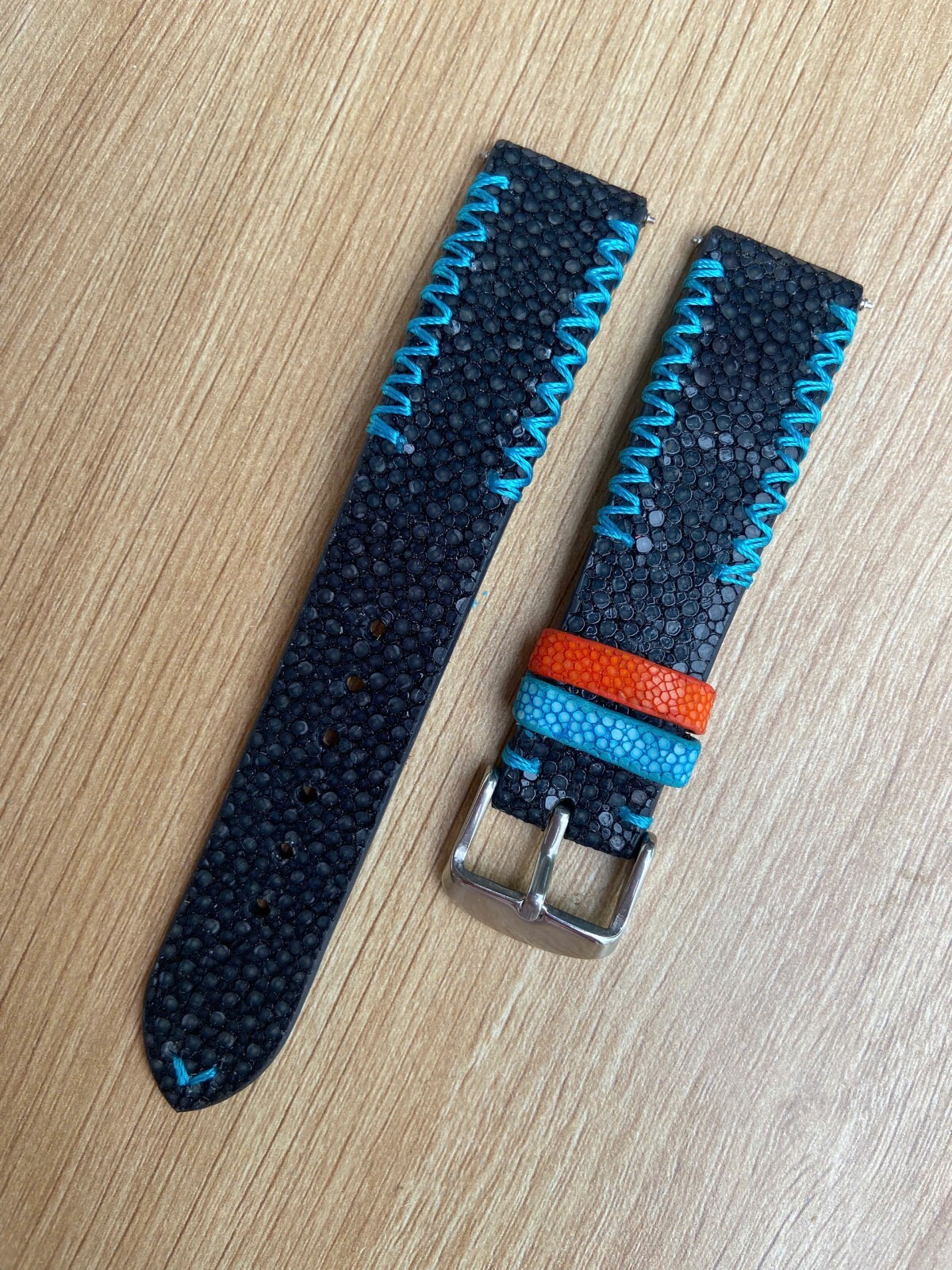 Black Stingray Leather Watch Strap Band, Size 18mm 19mm 20mm 21mm 22mm 24mm 26mm