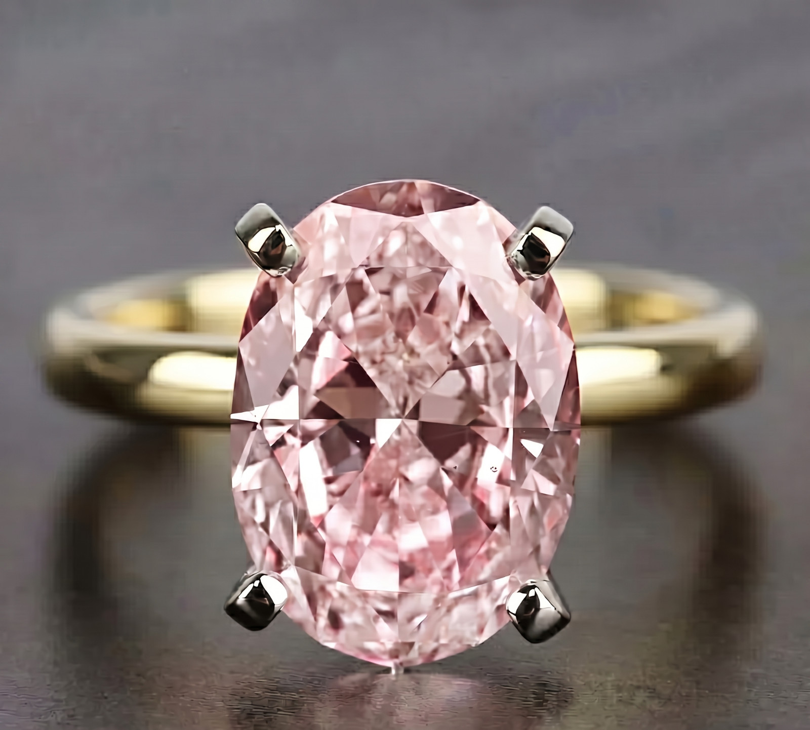 RARE 8.00 Ct Certified Oval Shape Natural Pink Diamond Ring Yellow Gold Finish
