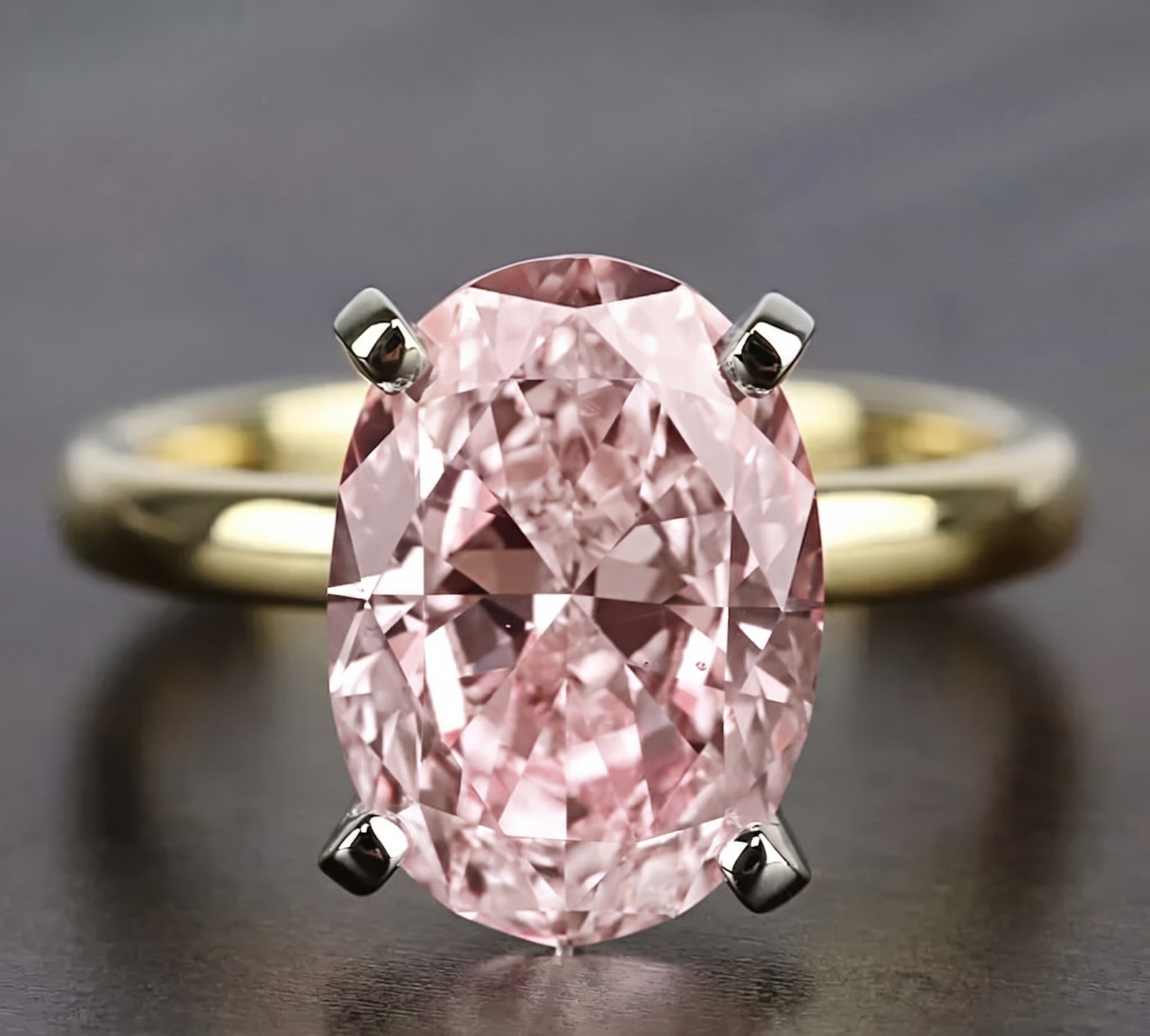 RARE 8.00 Ct Certified Oval Shape Natural Pink Diamond Ring Yellow Gold Finish