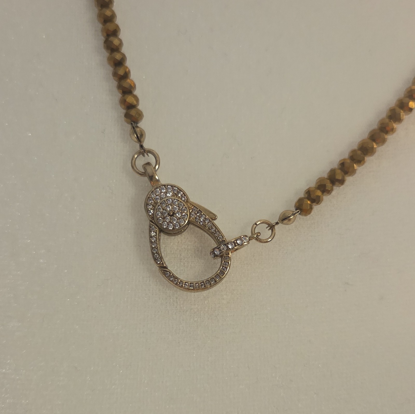 Gold Tone Beaded Ball Chain Necklace Crystal Pavé Pendant Star Charm Adjustable