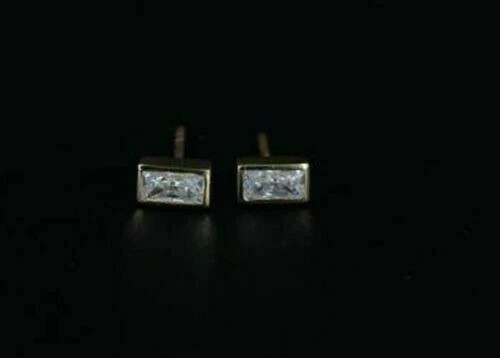 0.20Ct Baguette Simulated Diamond Bezel Set Stud Earrings 14K Yellow Gold Plated