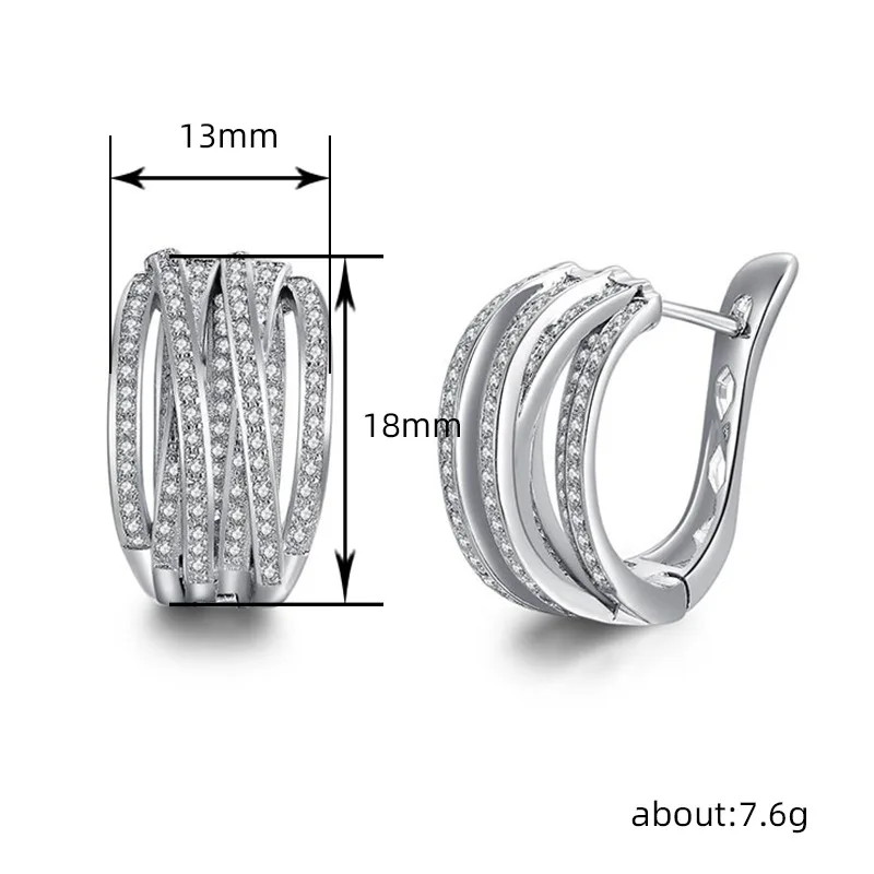 Silver Gold Crystal Multi-Row Hoop Earrings Women Cubic Zirconia Statement