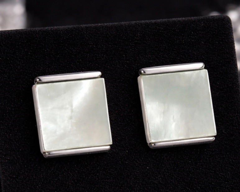 Sterling Silver 925 Square Mother Of Pearl Stud Earrings I/2 Inch Minimalist