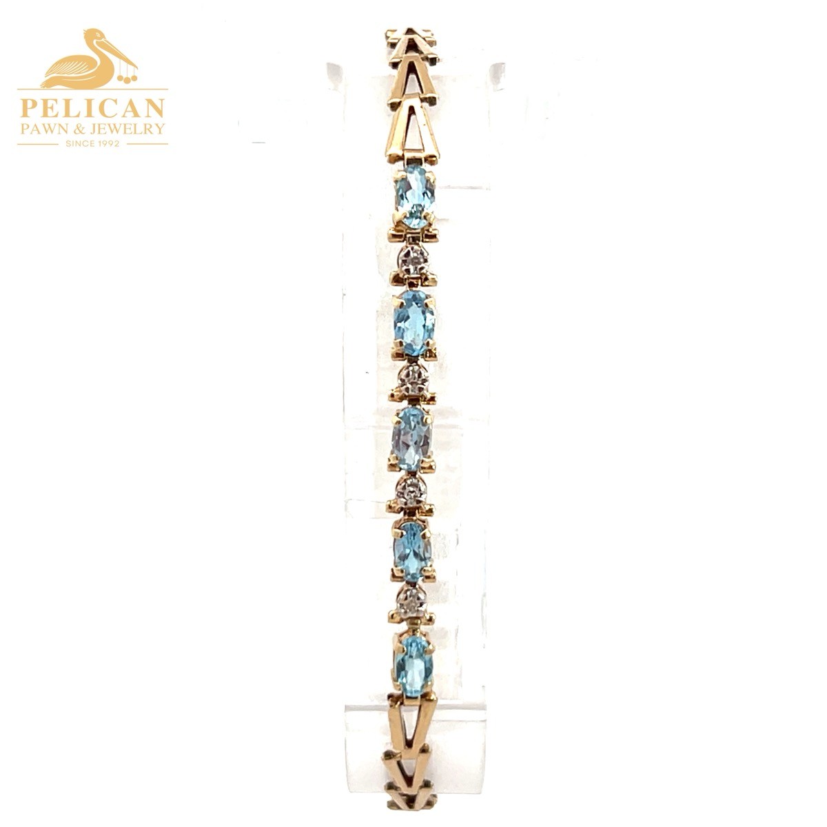 7.2″ Women’s 10KT Gold Diamond & Aquamarine Bracelet, .012CTW (se-jl (PPJ056466)
