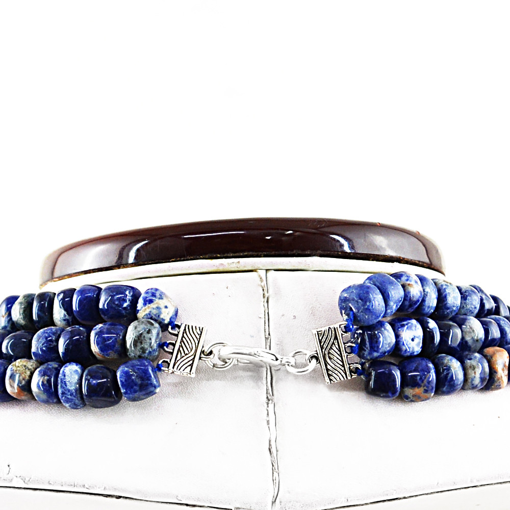 785.00 Cts Natural 3 Strand Untreated Blue Sodalite Round Beads Necklace (DG)