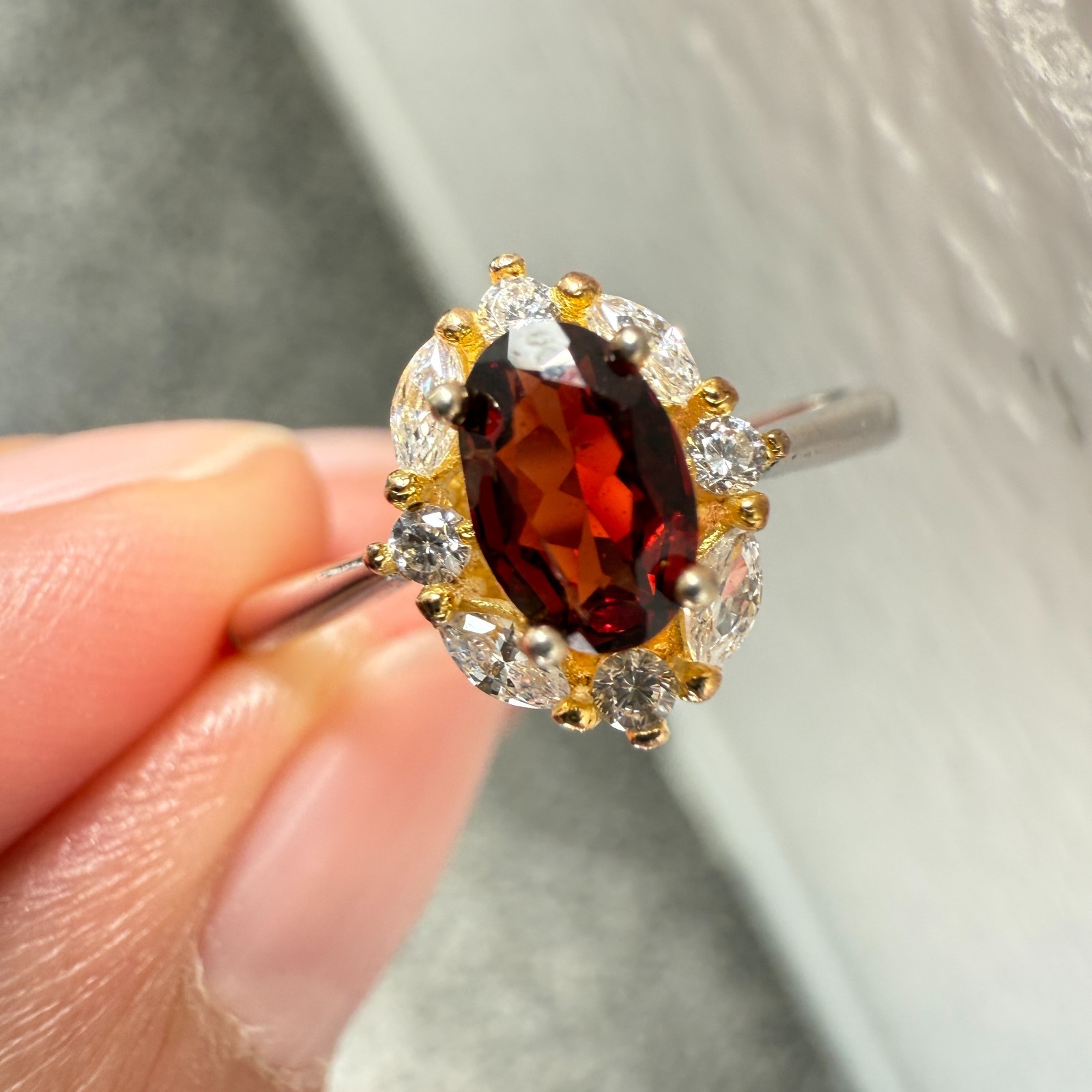 925 Sterling Silver Ring 6x4mm Natural Rhodolite Garnet Gemstone Zircon Red Gift