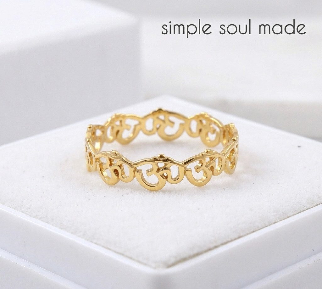 14K Gold Plated Om Symbol Ring 925 Sterling Silver Yoga Meditation Band Gift